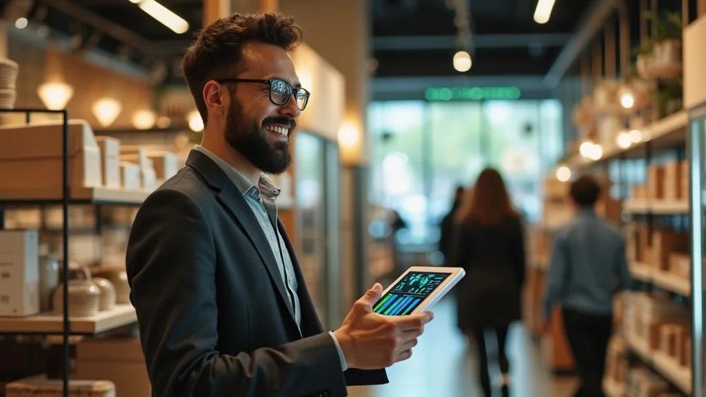 fractional cmo services empowering small business owners to grow in a bustling retail environment tracked by digital sales charts on tablet devices
