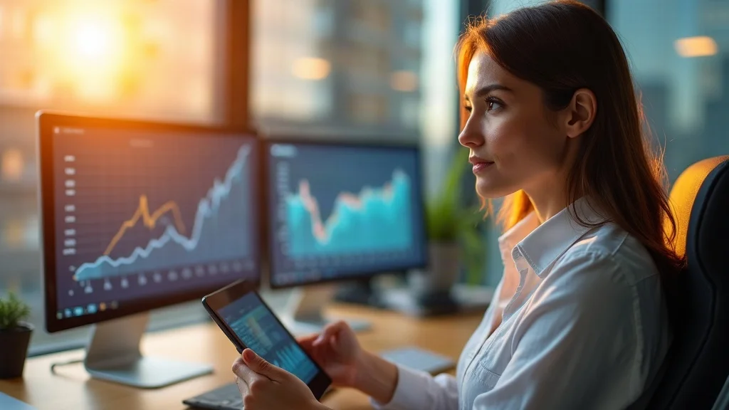 business owner evaluating strategic offer creation results with sales analytics on tablet in modern workspace