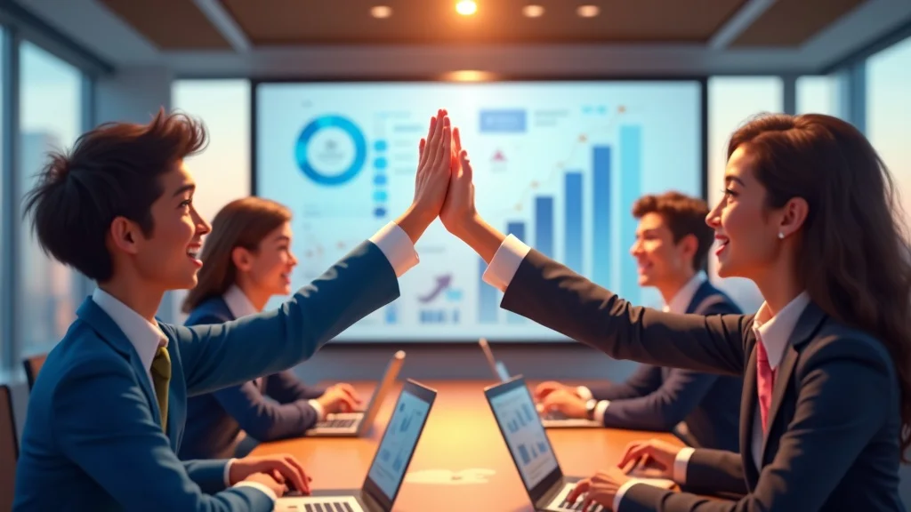 Mid-size business leadership team thriving and celebrating results with integrated marketing technology powered by a fractional growth officer