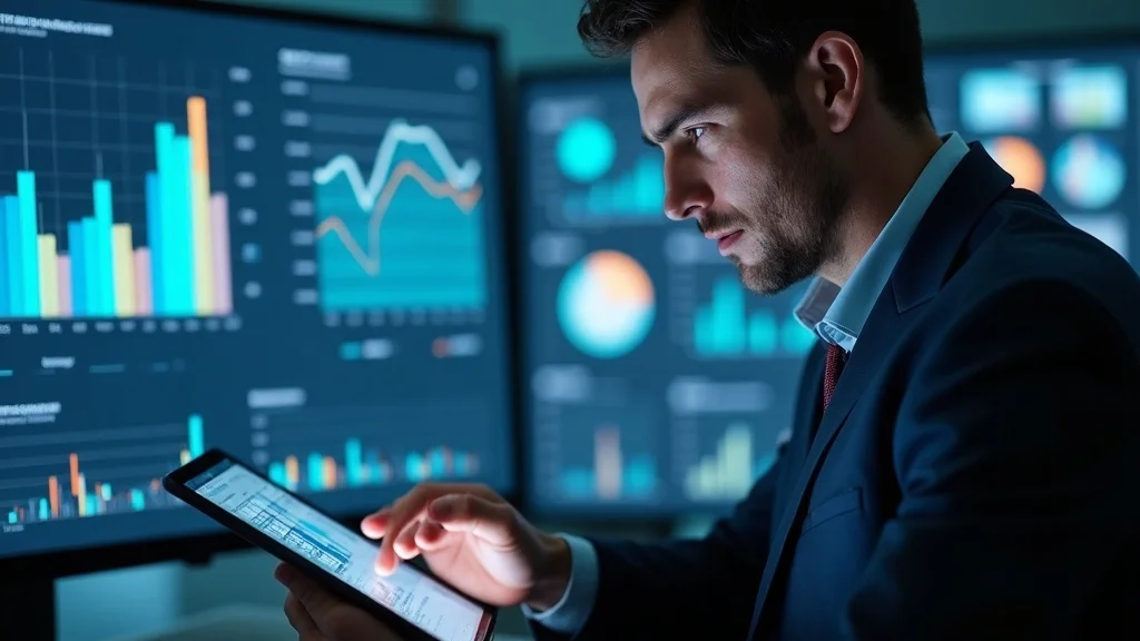 Innovative marketing consultant reviewing digital marketing data with advanced technology, reflecting the strategic role of a fractional growth officer
