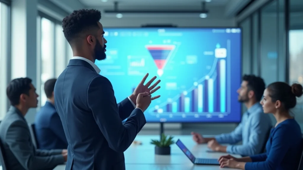 marketing funnel optimization digital leader presenting funnel to team in modern office