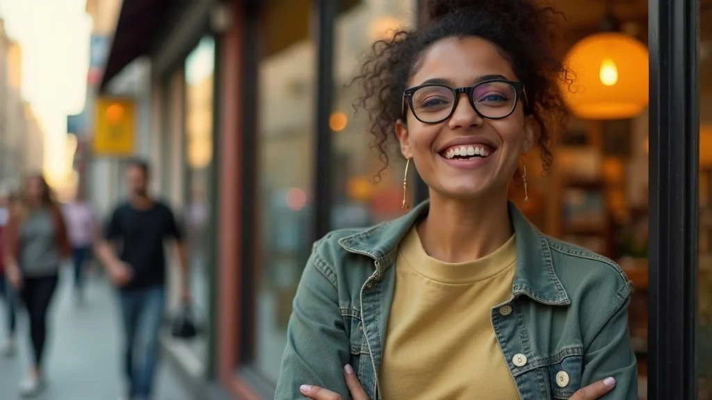 Confident small business owner celebrating AI-powered local SEO services success with number one digital local pack ranking